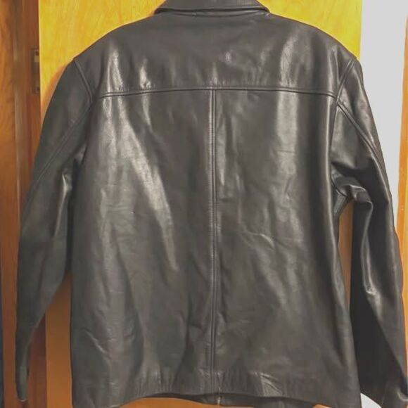 Merona Men’s Black Genuine Leather Jacket size Large Biker Going out gift - Picture 2 of 6